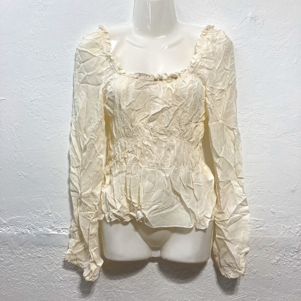 clothes Long Sleeve Top Shirred Medieval Coquette Cream Sheer Made in Turkey 12
